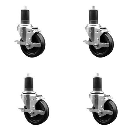 Service Caster 4'' SS Phenolic Swivel 1-5/8'' Expanding Stem Caster Set with Brake, 4PK SCC-SSEX20S414-PHS-TLB-158-4